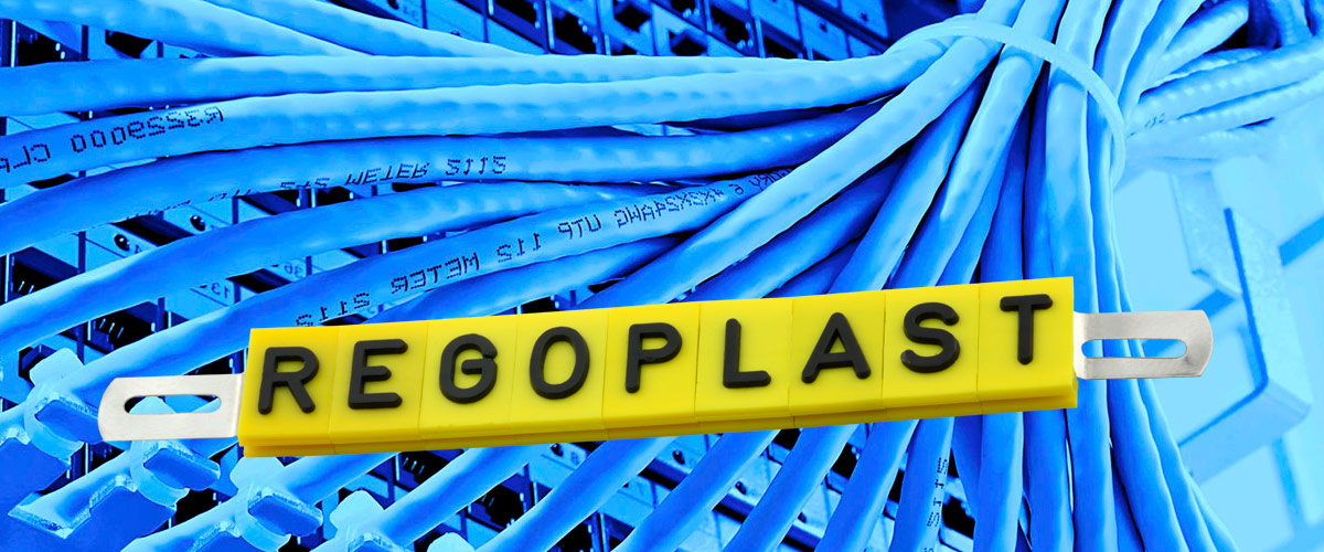 Yellow cable markers on patch panel